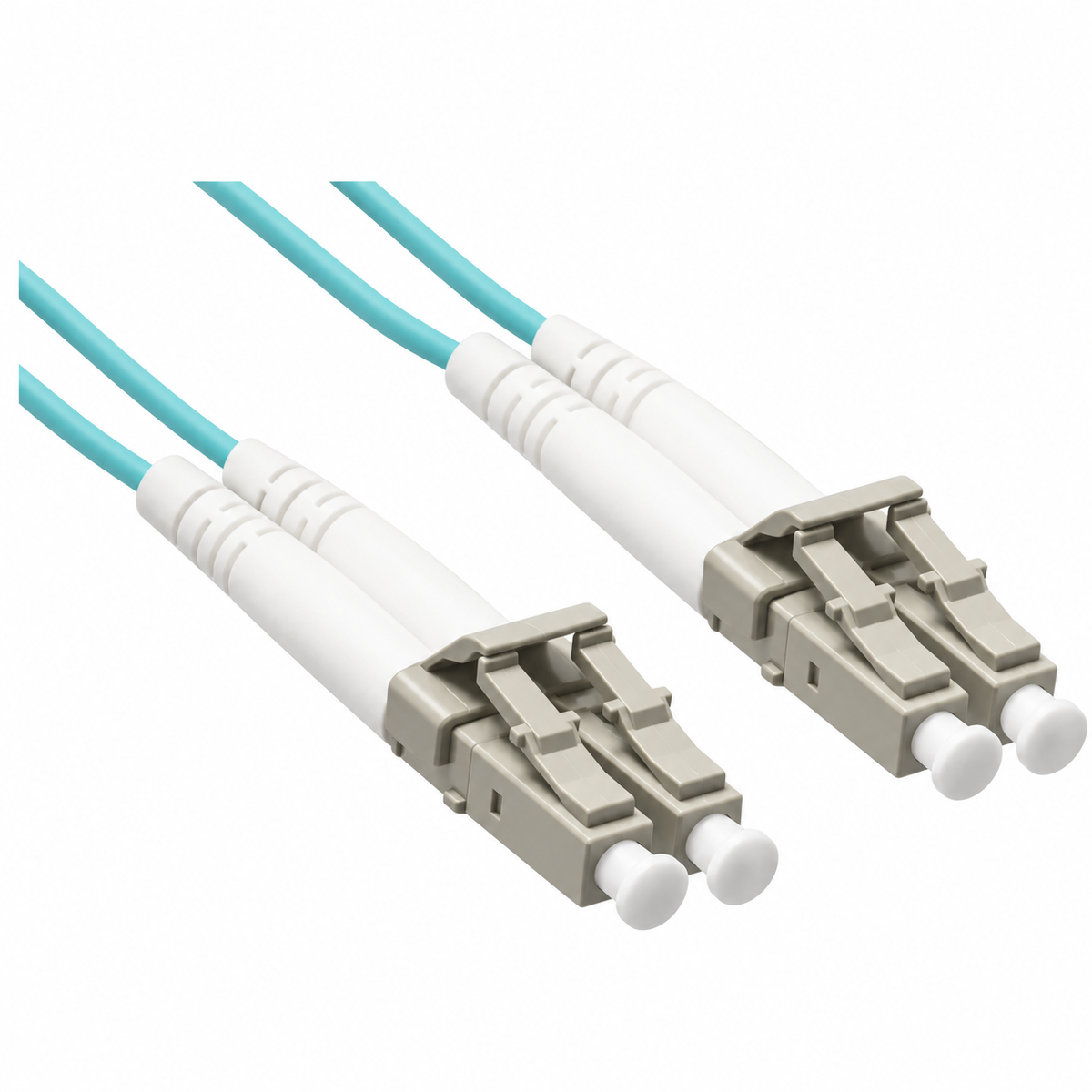 Axiom LC/LC OM4 duplex fiber optic cable, 3 m — connector detail